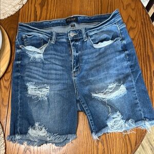 Distressed Blue Denim Shorts